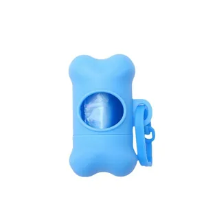 Blue bone-shaped dog waste bag dispenser for outdoor pet walking and cleanup activities