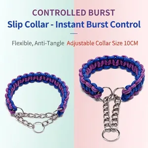 Collier de dressage pour chien en nylon tressé robuste avec chaîne en P anti-éclatement