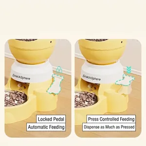 Distributeur de nourriture interactif jaune avec modes de pression et de verrouillage
