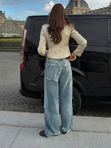 Back view of a refined New Chinese style jacquard short jacket for women in Paris