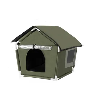 Casetta da esterno impermeabile per cani e gatti piccoli in tela verde oliva resistente.