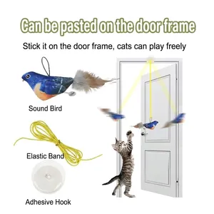 Hanging suction cup electronic sound bird cat toy with elastic cord for door frames