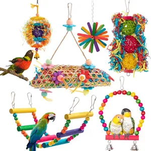 Colorful Paper Parrot Bird Toy Set Hanging Climbing Ladder Swing Shredder Chewing Toys For Small Medium Parrots Birds Cage Accessories