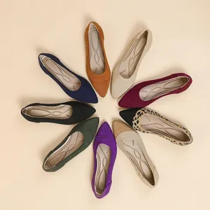 Women's Pointed Toe Knit Flats Breathable Shallow Mouth Slip-on Casual Walking Shoes Comfortable Soft Mother Shoes