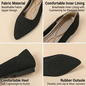 Comfortable breathable knit pointed-toe flats with soft cushioned lining and rubber sole