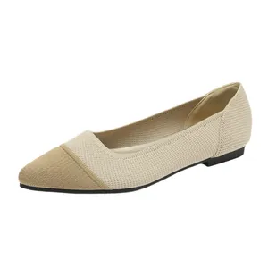 Elegant pointed-toe knit ballet flats with breathable mesh and comfortable flat sole