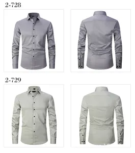 Full front and back views of men's business casual long-sleeved solid color shirts
