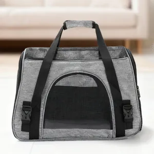 Large gray breathable pet carrier bag for cats with shoulder strap and mesh window