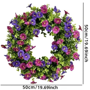 Corona de flores artificiales de color púrpura y rosa de 50 cm para pared y puerta