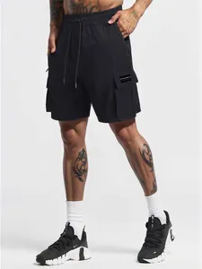 Men's black quick-dry athletic cargo shorts with multi-pocket design for gym or outdoors
