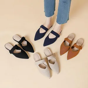 Chaussures Plates Mary Jane en Tricot à Bout Pointu pour Femmes Mules Respirantes à Bride Arrière avec Fermeture Auto-agrippante