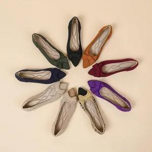 Scarpe Basse in Maglia da Donna con Punta a Punta Mocassini Traspiranti con Fiocco Scarpe Casual Morbide Ballerine Eleganti