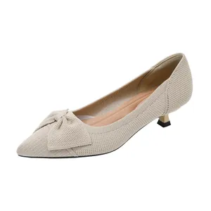 Élégantes chaussures à talons chaton en maille avec nœud pour le bureau féminin