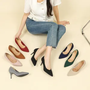 Women Pointed Toe Knit Stiletto Pumps Elegant Breathable Solid Color High Heels Comfortable Office Work Dress Shoes T3