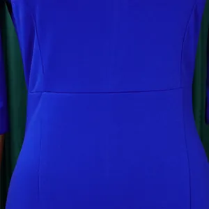 Detail of royal blue OL office bodycon dress showing fabric texture and waist seam.