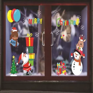 Pegatinas navideñas estáticas para ventanas con Papá Noel y muñeco