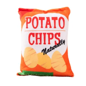 Plush squeaky potato chip bag dog toy with crinkle sound for small pets and puppies