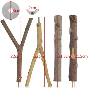 Natural wood bird perches set with dimension details for bird cage accessories