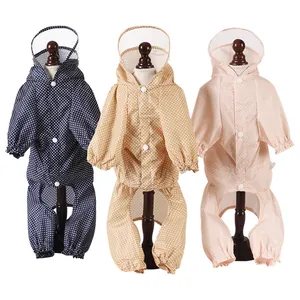 Waterproof Pet Dog Raincoat Four Legged Polka Dot Hooded Rain Jacket Breathable Lightweight Outdoor Apparel For Small Medium Dogs