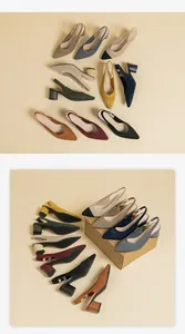 Collection of multi-colored knit pointed-toe slingback pumps with comfortable block heels.