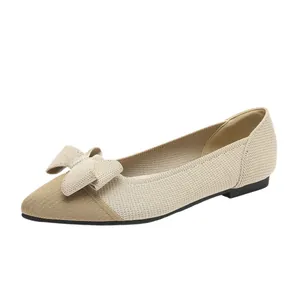 Eleganti ballerine in maglia a punta con fiocco, scarpe basse comode e alla moda da donna