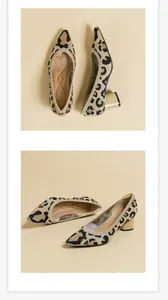 Detailansicht der Leopard-Pumps mit spitzer Kappe und bequemem 5 cm Blockabsatz