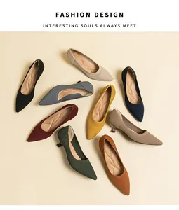 Collection of breathable knitted pointed-toe heels in various colors for stylish women.