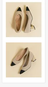 Elegante Damenpumps mit spitzer Kappe und Blockabsatz im zweifarbigen Strickdesign