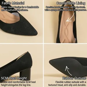 Damen Pumps mit 5cm Blockabsatz, spitze Zehenpartie und Sternenmuster-Strick