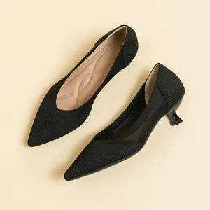 Décolleté da Donna a Punta Con Tacco a Spillo Basso Tessuto Flyknit Traspirante Scarpe da Lavoro Casual Scarpe Singole