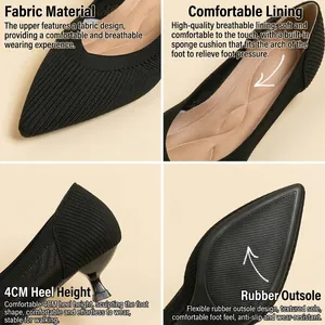 Scarpe a punta in maglia traspirante con tacco a gattino di 4 cm e suola antiscivolo
