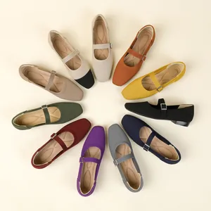 Women Flyknit Mary Jane Shoes Breathable Square Toe Flat Shoes Casual Single Buckle Strap Walking Flats Women Footwear
