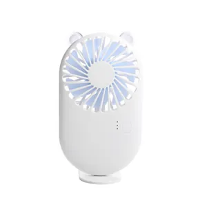 Mini ventilateur électrique blanc portable avec oreilles d'ours et pales bleues douces