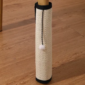 Detailed view of a sisal cat scratching mat protector wrapped around a table leg
