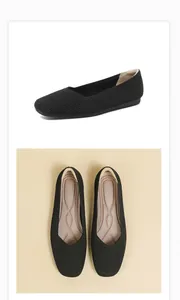 Comfortable black fly-knit flats with V-cut vamp and breathable soft sole for women.