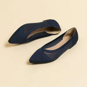 Elegant navy blue pointed-toe mesh ballet flats for breathable summer office wear.