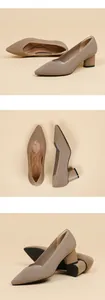 Multi-angle close-up of pointed-toe ribbed knit pumps with comfortable chunky heels