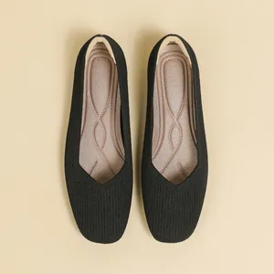 Professional black breathable flyknit square toe flat ballet shoes for women comfort