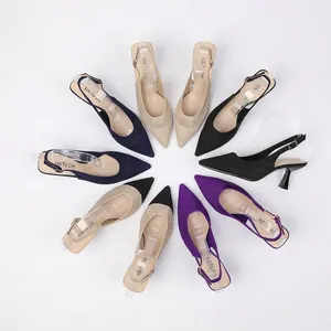 Damen Strick Ausgehöhlt Slingback Sandalen Spitze Zehe Kätzchen Absatz Atmungsaktiv Mode Textil High Heels Schuhe Für Damen