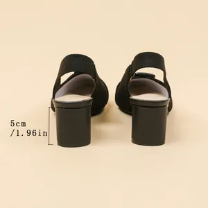 Elegant black knitted pointed-toe sandals with a comfortable 5cm chunky block heel