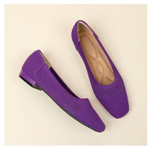 Chaussures plates en maille respirante violette avec bout carré et ajouré femme