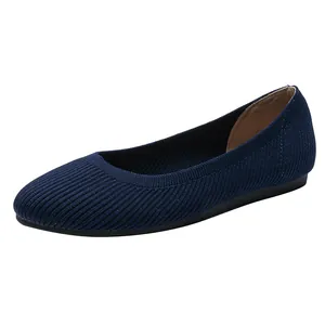 Ballerines tricotées bleu foncé élégantes avec bout rond confortable et semelle souple