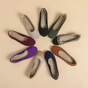 Ballerines Tricotées pour Femmes Style Japonais Bout Rond Respirant Chaussures Sans Lacets Décontracté Plat Souple