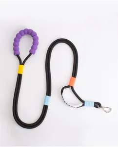 Close-up detail of a durable, colorful heavy-duty dog leash with a soft foam handle