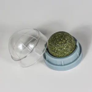 Detailed macro shot of natural green catnip ball on a base with clear protective lid