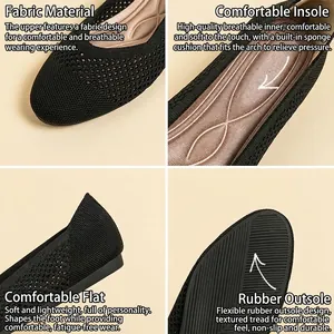 Scarpe basse in maglia nera da donna con soletta morbida e suola in gomma flessibile