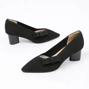 Elegant detachable black knitted bow shoe clips for decorative footwear accents