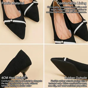 Elegant pointed-toe knitted pumps for women featuring pearl strap and stable 4cm kitten heel