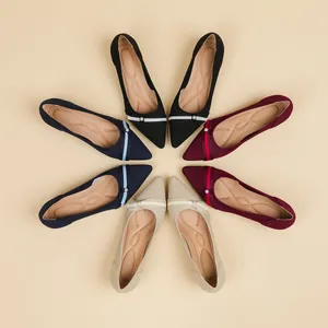 Elegant pointed-toe knitted flats for women featuring a pearl strap in various colors