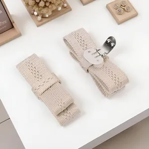 Elegant beige knitted bow shoe clips for versatile and detachable footwear decoration